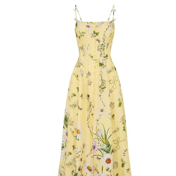 Camilla Daisy Chains Floral Linen-Silk Midi-Dress M - Picture 7 of 15